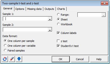 OPTIONS TAB Choose the Alternative hypothesis: to be used for the test.