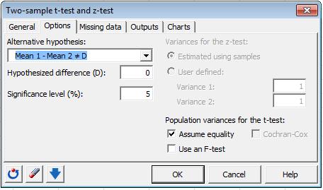 A Weights: option is available if the data format is One column/row per variable or if the data are paired. Check this option if the observations are weighted.