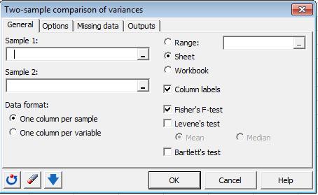 Sample 2: If the format of the selected data is "one column per variable", select the data identifying the two samples to which the selected data values correspond.
