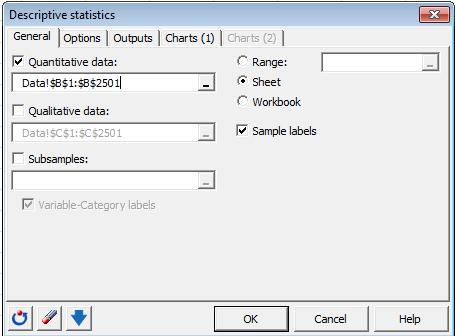 OPTIONS TAB The Options tab provides options for descriptive statistics, charts, normalization and scaling of data, and specification of a