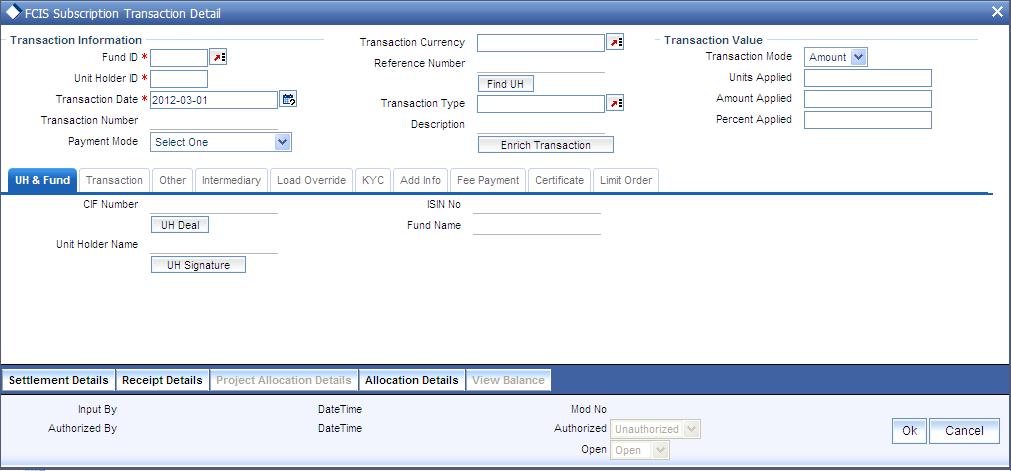 4.6.34 Defaulting of Price Date in Transaction Screens While entering a transaction in any of the Transaction Detail screens, you will have to select the fund in which the requested transaction has
