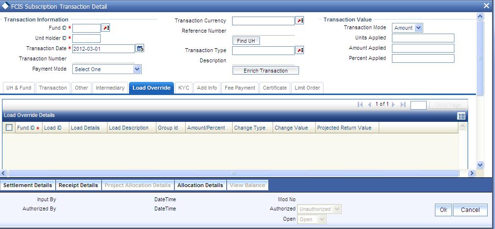 Load ID Display Only The ID of the allocation time load that has been mapped to the fund for the transaction type is displayed