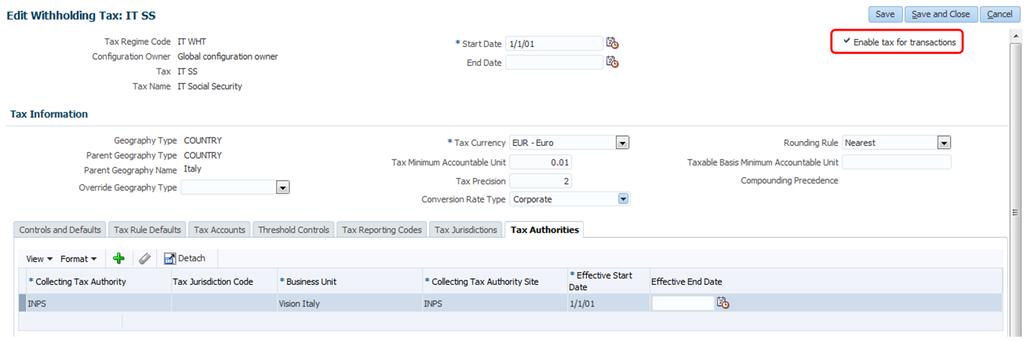 4. Create new Tax Rule The example below is only for demonstration purposes to show you one possible way how you can set up the tax rules for withholding tax and social security.