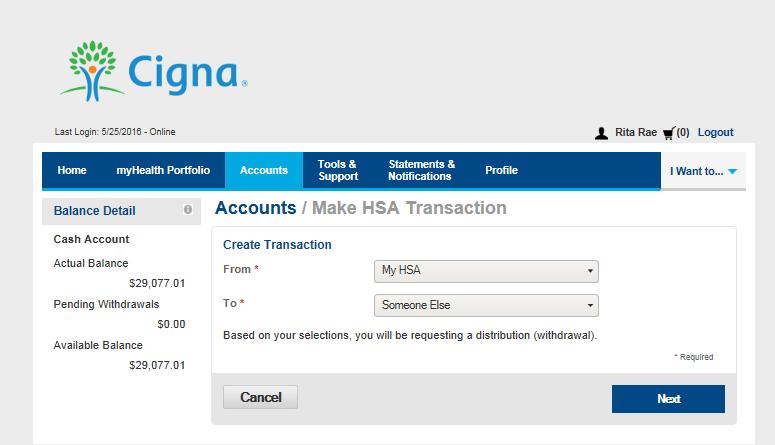 HSA Bank Customer Portal Make HSA Transaction Pay a Bill After clicking on Make HSA Transaction, you will be taken to this screen.