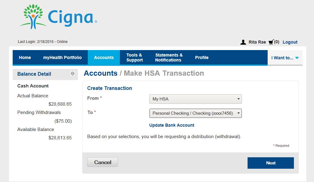 HSA Bank Customer Portal Make HSA Transaction Pay Yourself Here, first select which account you want to send