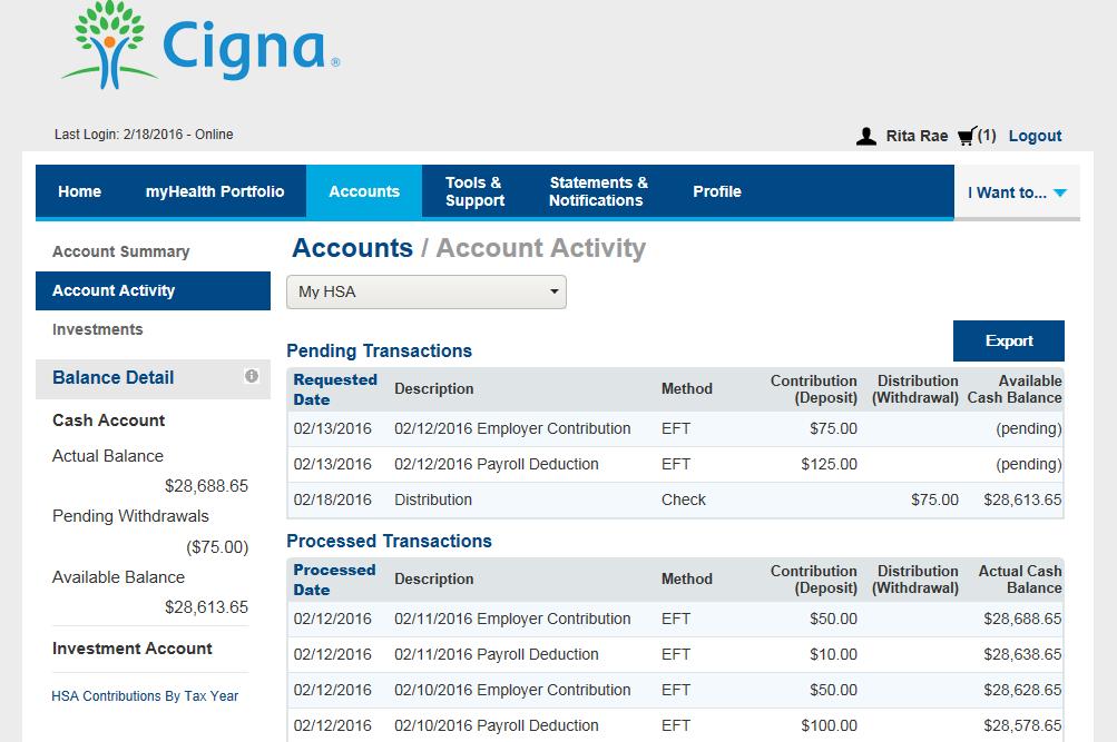 HSA Bank Customer Portal Account Activity Under the Account Activity tab, you can view all of your account activity such as contributions and withdrawals For each transaction it will show the date,