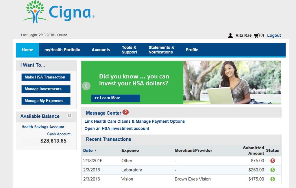 HSA Bank Customer Portal - Home By clicking on the Visit your HSA bank link on mycigna.