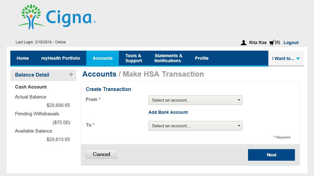 HSA Bank Customer Portal Make HSA Transaction After clicking on Make HSA Transaction, you will be taken to the below screen.
