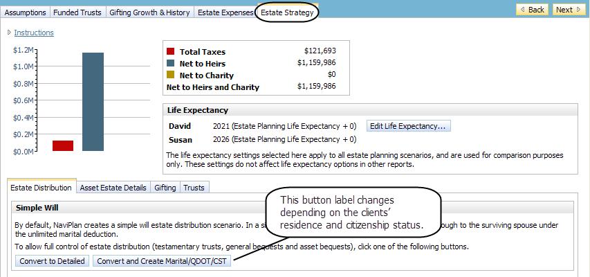 Entering estate strategies The Estate Strategy page shows the current status of the clients estate.
