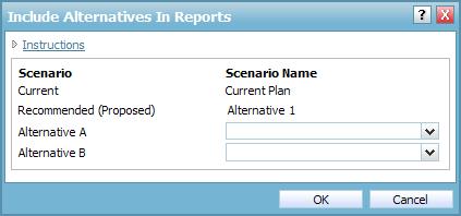 To include alternative plans in the client reports, click Include Alternatives In Reports, and then select the alternative plans to include.
