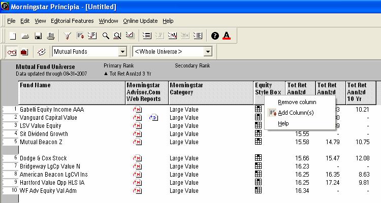Ranking the database by a particular column Getting Started with Research In this exercise, you will customize the Research View by creating a Layout of a selection of data fields.