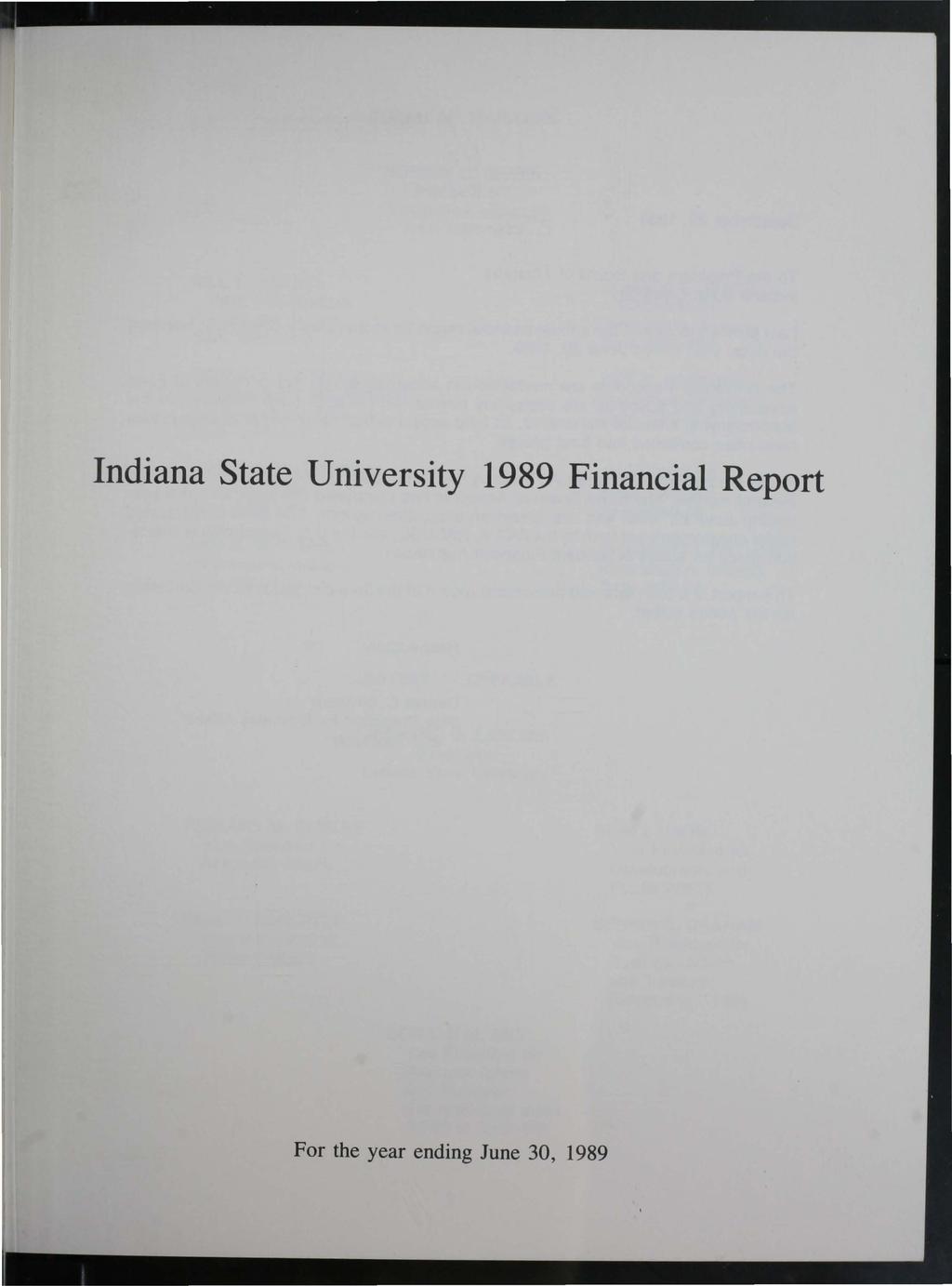 Indiana State University 1989 Financial