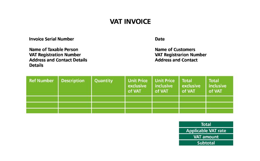 VAT Invoices Normal requirements Only VAT-registered businesses