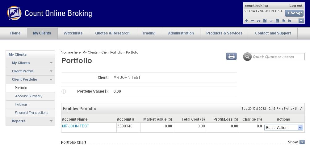 12. SMART PORTFOLIO The Portfolio section allows you to see a range of portfolio information for a particular client: Portfolio Account Summary Holdings Confirmations Financial Transactions Options