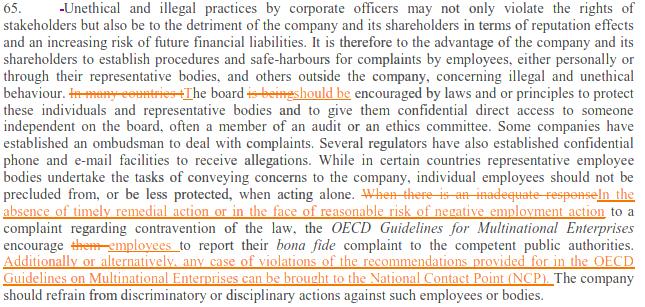 IBGC comment/suggestion: Besides direct access to and independent director or the audit/ethics committee, the document could include whistleblowing or denunciation channels as other options to deal