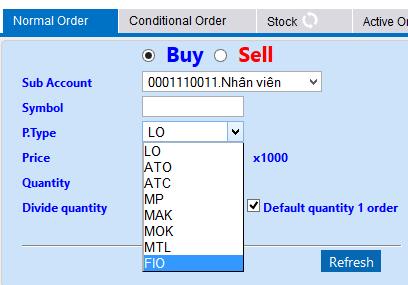 Step 1: You can select Buy or Sell by click on Buy or Sell on top of this screen. Input details of your order such as Symbol, Type, Price and Quantity. Action in Iceberg Order just like Normal Order.