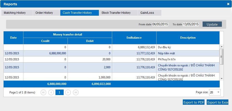Reports => Cash Transaction History Step 2: Input details as