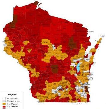Child Poverty Doubled in 10 years (By School District - Darker red greater poverty) 2003-2004 2013-2014 Source: Wisconsin