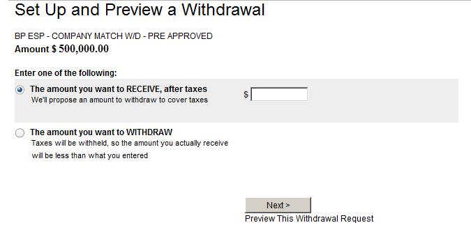. Click Select Set Up & Preview Withdrawal for the option that best suits your withdrawal needs.