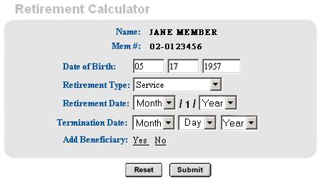 On the page that opens: Select the type of retirement from the drop-down menu.