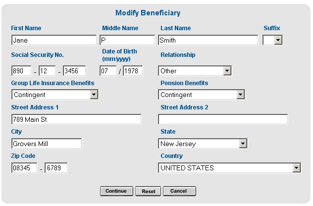 Before completing your changes, you will be able to review your new beneficiary information on the verification page.