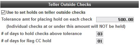 Teller Holds Sample Scenarios These examples show different ways you could configure your teller check holds, and how these settings would affect members under certain situations.