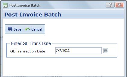 If you want to post the invoices in a prior accounting period, you can override the GL Transaction Date entry by either typing in a new date or