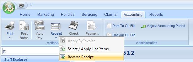 Other Actions If you have selected line items for a receipt, but are not going to apply anything to those line items, the action Unselect Line Items should be used.