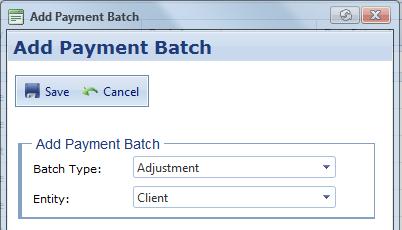 Select the Batch Type of Adjustment and choose the proper Entity (whether for a client or payee) and