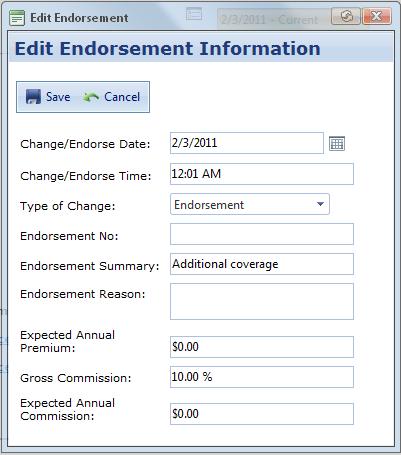 You can also edit the endorsement information for a version of the policy by clicking on the pencil icon. C.