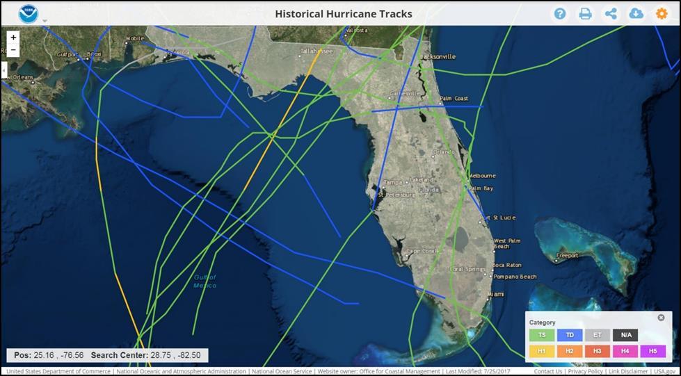Figure 32: Tropical Cyclone Tracks, Florida, 2006 to 2016 61 NOAA tracks all weather related fatalities in the US.