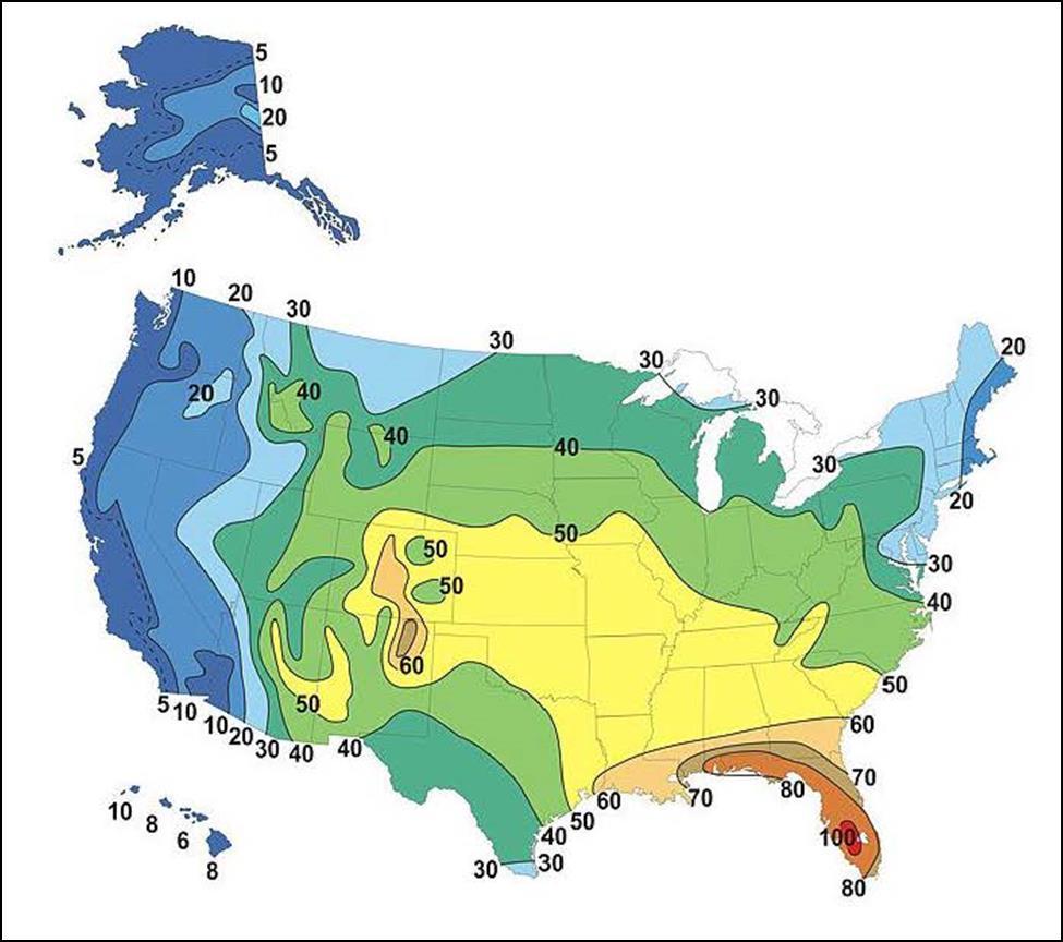 Figure 62: Average Number of Thunderstorm Days, United States 83 5.