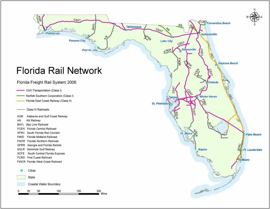 Freight Rail Recognizing the increasing demand for rail services and the importance of rail in the state s overall mobility, Florida has been one of the nationwide leaders in promoting public-private