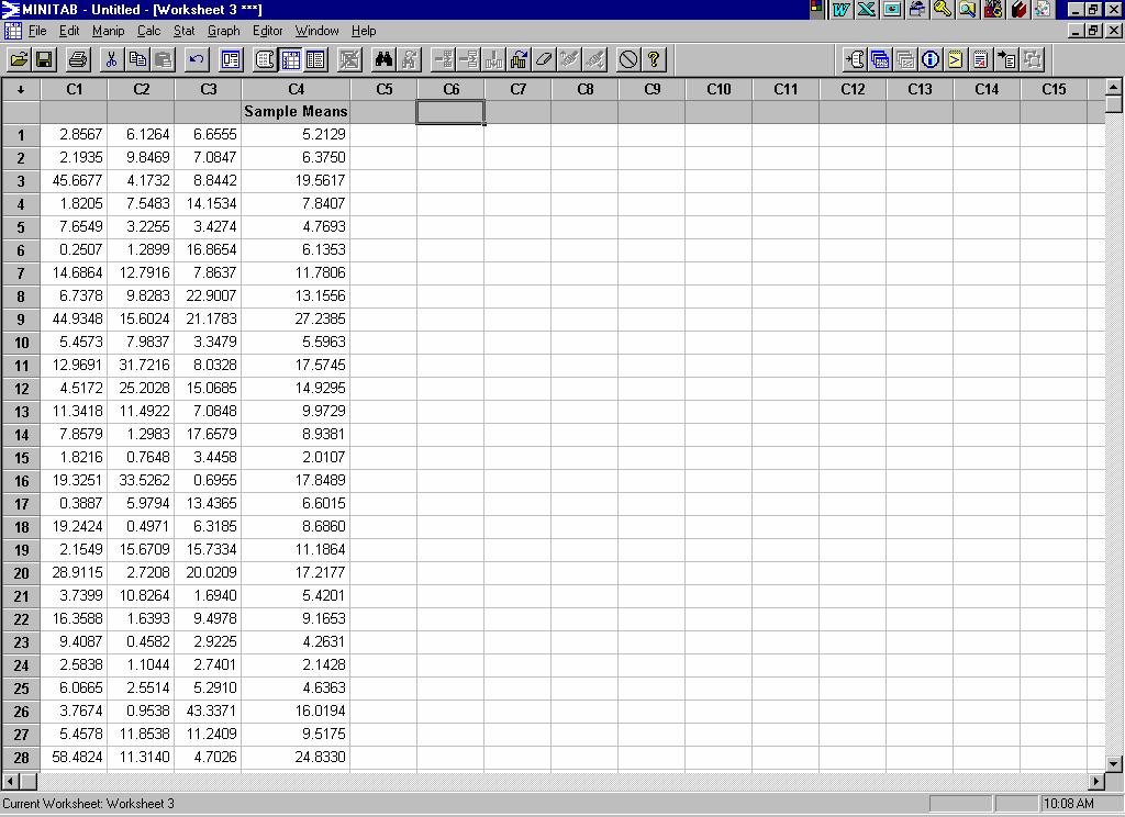 Section 8.1 125 To draw a histogram of the sample means, click on Stat Basic Statistics Display Descriptive Statistics.