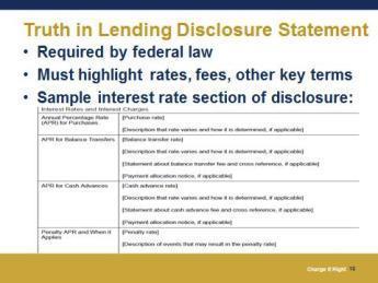 Shopping for the Best Deal 10 minutes Solicitation and Initial Truth in Lending Disclosure Statement Federal law requires that you receive a Federal Truth in Lending Disclosure Statement from any