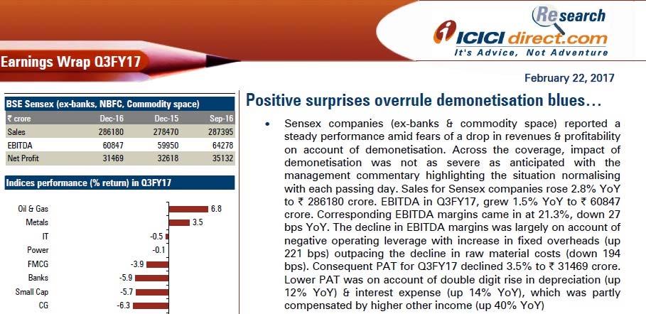 Q3 Deal FY Team 17 Suggests At Your worst Service is behind us In our I-Direct earnings wrap Q3FY2017, we expect higher double digit (25%) earnings recovery in FY18E Going forward, we believe the