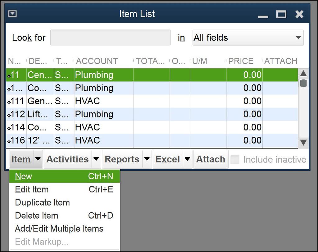 The created item will be used in QuickBooks to represent your sales tax. 1. Open the List menu and select Item List. 2.