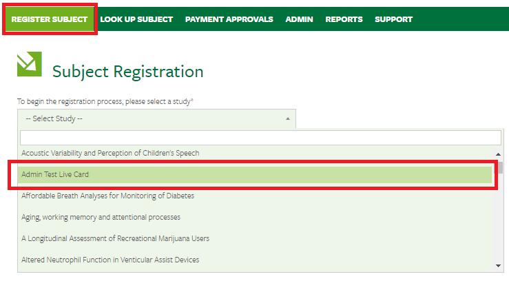 II. Register a Subject 1. Log in to www.clincard.com and 2.