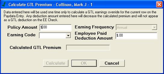 code. Note: The Earning Frequency field is pre-filled with Annual and cannot be overridden.