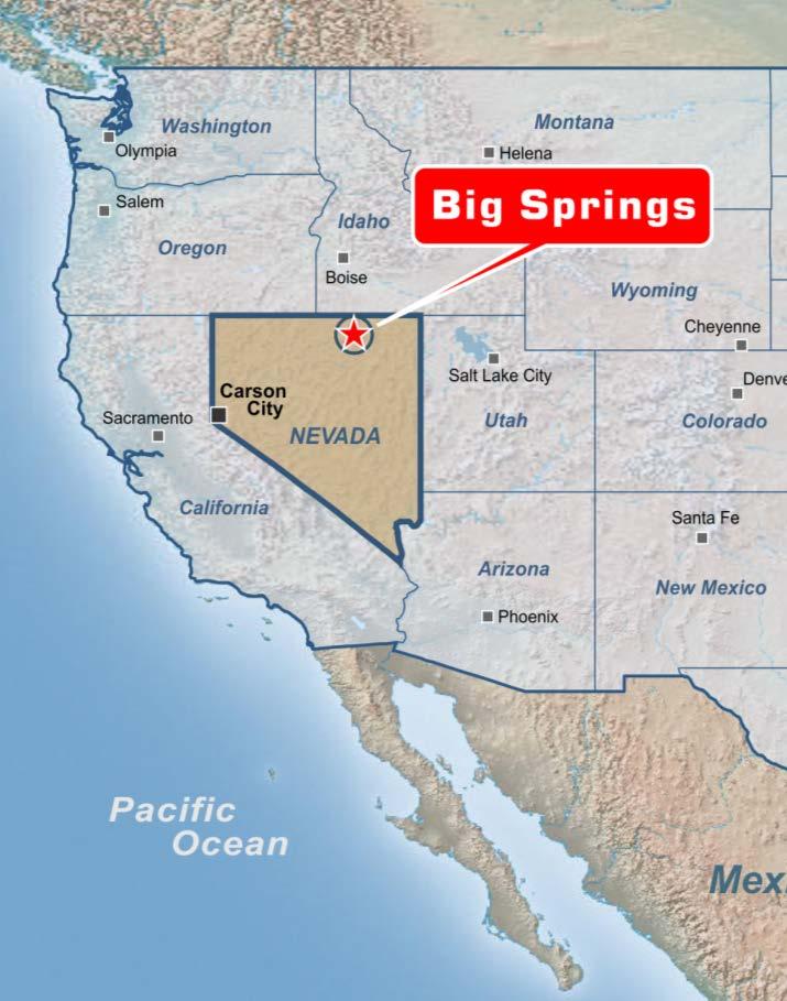 Overview 100% owner of Big Springs Gold Project, north-east Nevada, USA 1 Mil ounce resource Fully permitted to commence mining operations Low capex requirement Mining expected to commence in Q2 2017