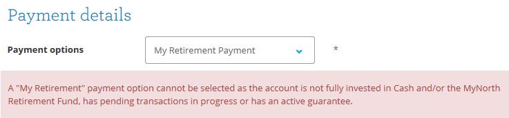 Note: An inline warning message will appear if the account does not meet the eligibility criteria to set up the selected payment option.