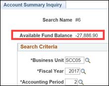 View Results If you are viewing a budget that carries a balance from year to year, the Available Funds Balance amount will display above the criteria.