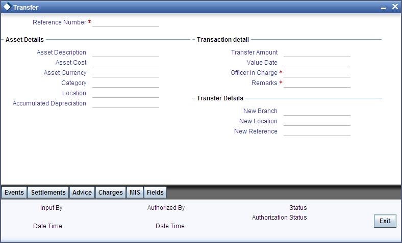 5.4 Specifying the Asset Transfer Details Through the Transfer of Fixed Asset screens you can transfer a Fixed Asset to a different branch/ location.