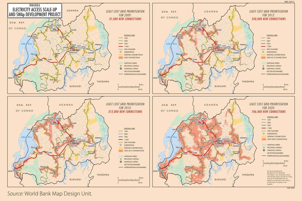 Spatial least cost national electrification rollout in Rwanda