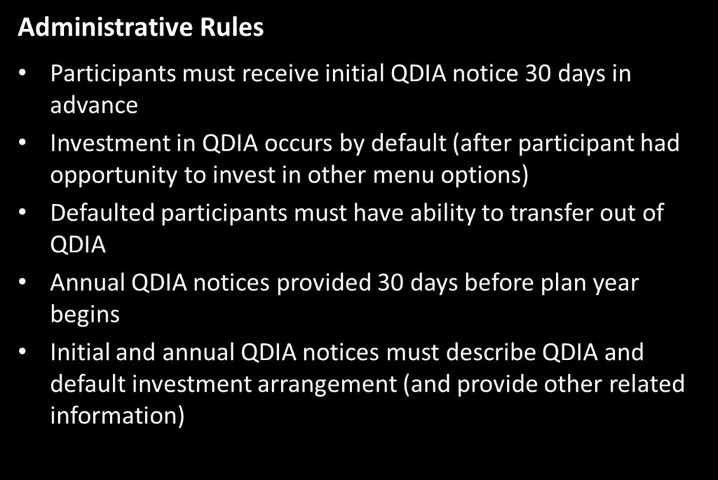 QDIA Rules for Safe