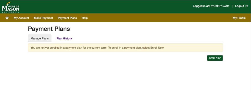This screen allows you to either manage your current payment plan, or to view your plan