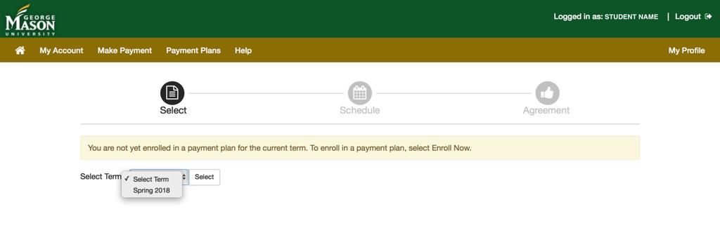 are in one). This screen is where you select the term to enroll.