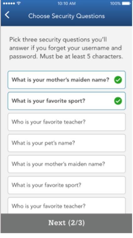 My Profile Actions Security Questions Individual selects
