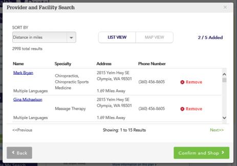 Provider Directory in Washington Healthplanfinder Selecting a provider/facility name will open more details on that provider Select Back to return to provider/facility search Once