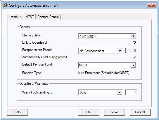 Configure Auto Enrolment The next stage of your preparation is to configure auto enrolment for each of your companies. 1. Click on the Pensions menu and select Configure Auto Enrolment 2.